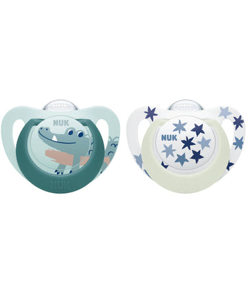 Lot de 2 Sucettes Star Night & Day NUK 6-18M - Bleu & Vert