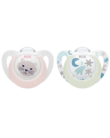 Lot de 2 Sucettes Star Night & Day NUK 0-6M - Étoiles & Chat