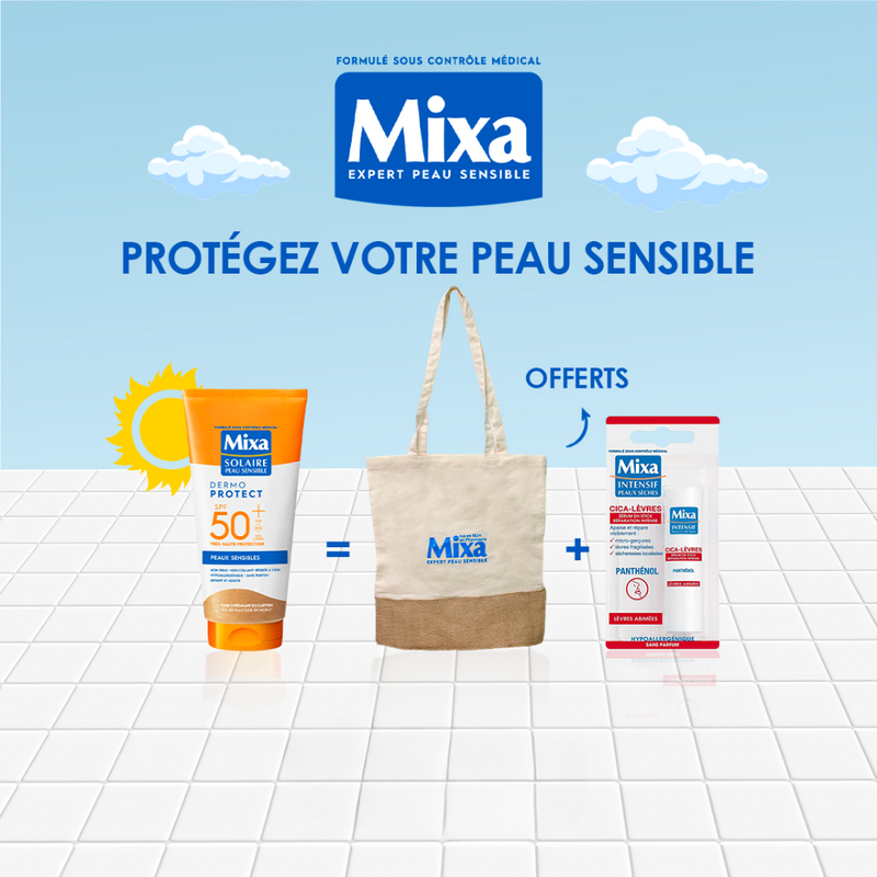 Mixa Peaux Sensibles SPF 50+ 50ml = Tote bag + cica lèvres OFFERT