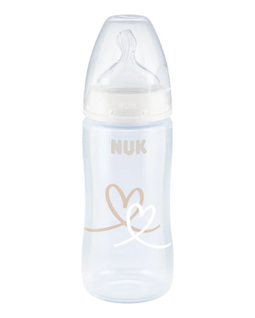 Nuk Biberon PP 300ml tétine en silicone 0-6 mois - Cœur Beige
