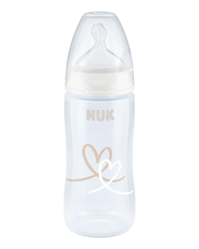 Nuk Biberon PP 300ml tétine en silicone 0-6 mois - Cœur Beige