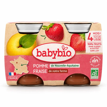 Babybio Pomme Fraise Bio 2 × 130 g — Dès 4 mois