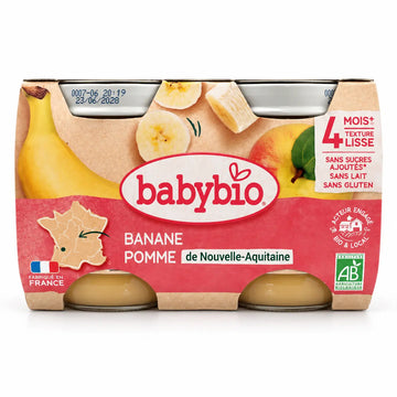 Babybio Banane Pomme Bio 2 × 130 g — Dès 4 mois