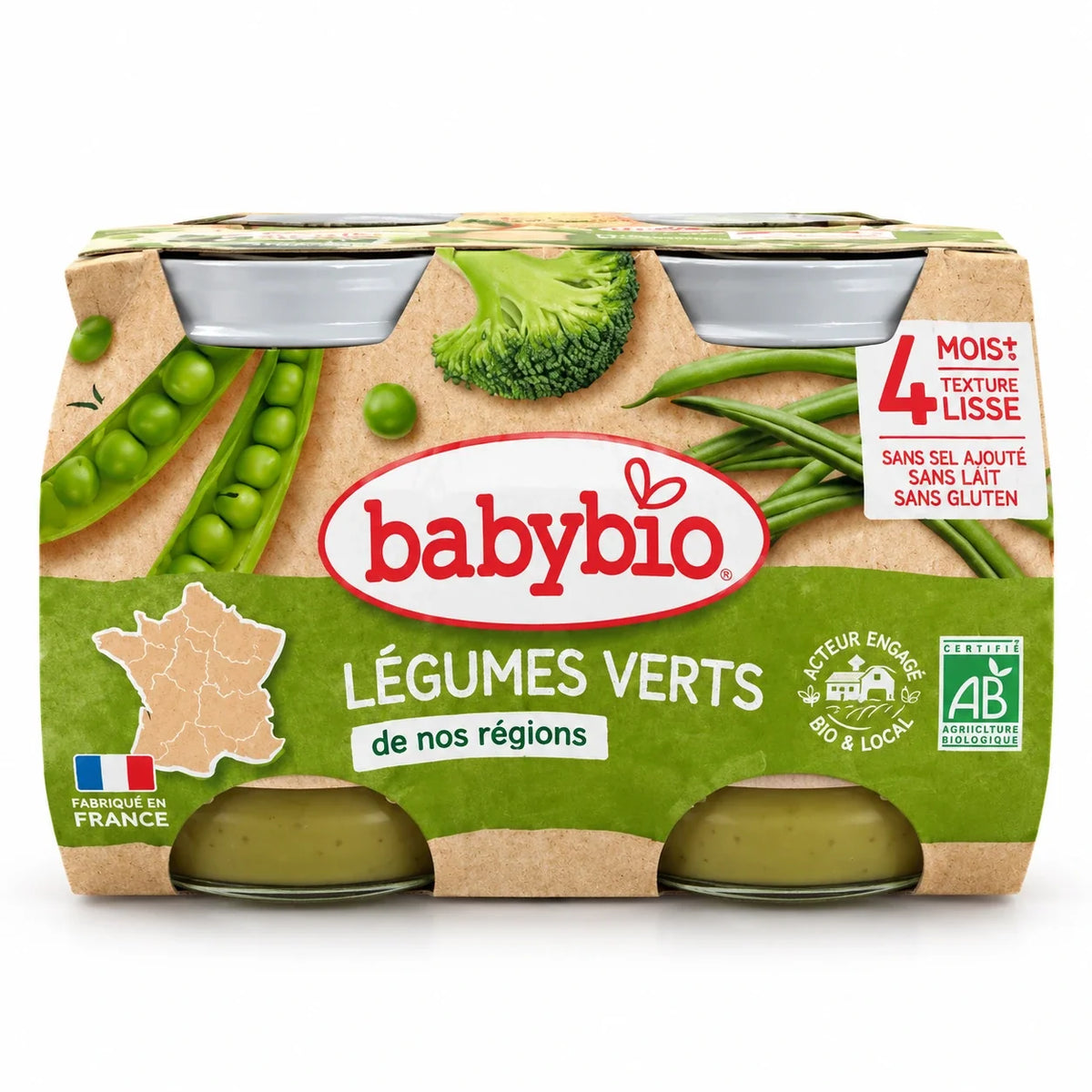 Babybio Légumes Verts Bio 2 × 130 g — Dès 4 mois