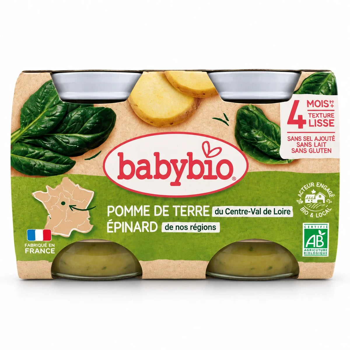 Babybio Pomme de Terre Épinard Bio 2 × 130 g — Dès 4 mois