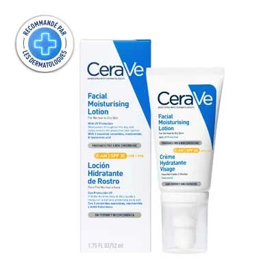 CeraVe Crème hydratante visage SPF50 Peaux Normales à Sèches 52ml = Miniature Offerte