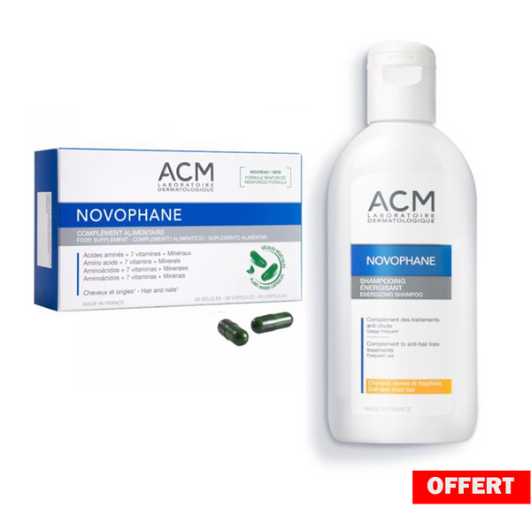 Acm Novophane ongles et cheveux – 60 capsules = Novophane shampooing énergisant 100 ml OFFERT