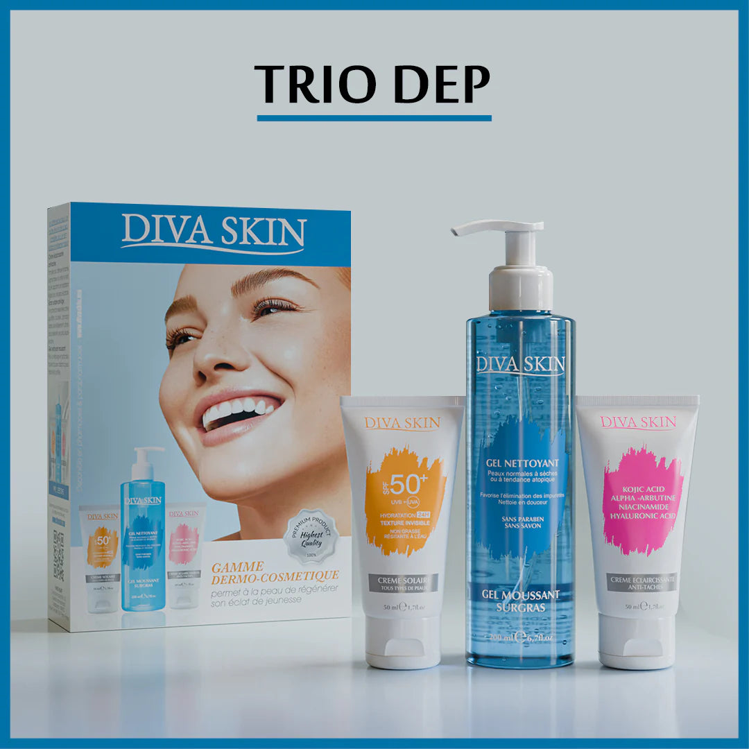 DivaSkin PACK Creme Anti Taches 50ml+ Gel Nettoyant 200ml + Ecran Invisible