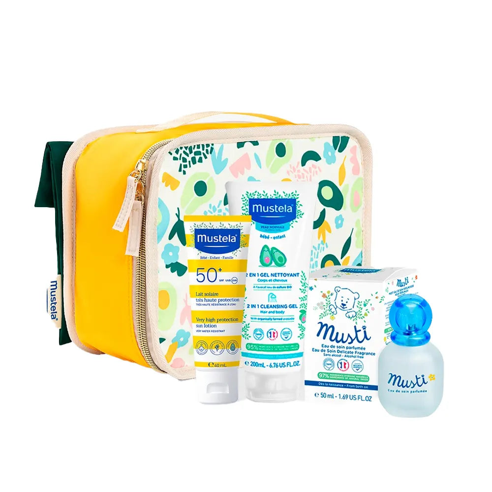 Mustela Pack Gel lavant 2en1 + Lait Solaire SPF50 + Musti Eau de Soin = Trousse Vanity Offerte!