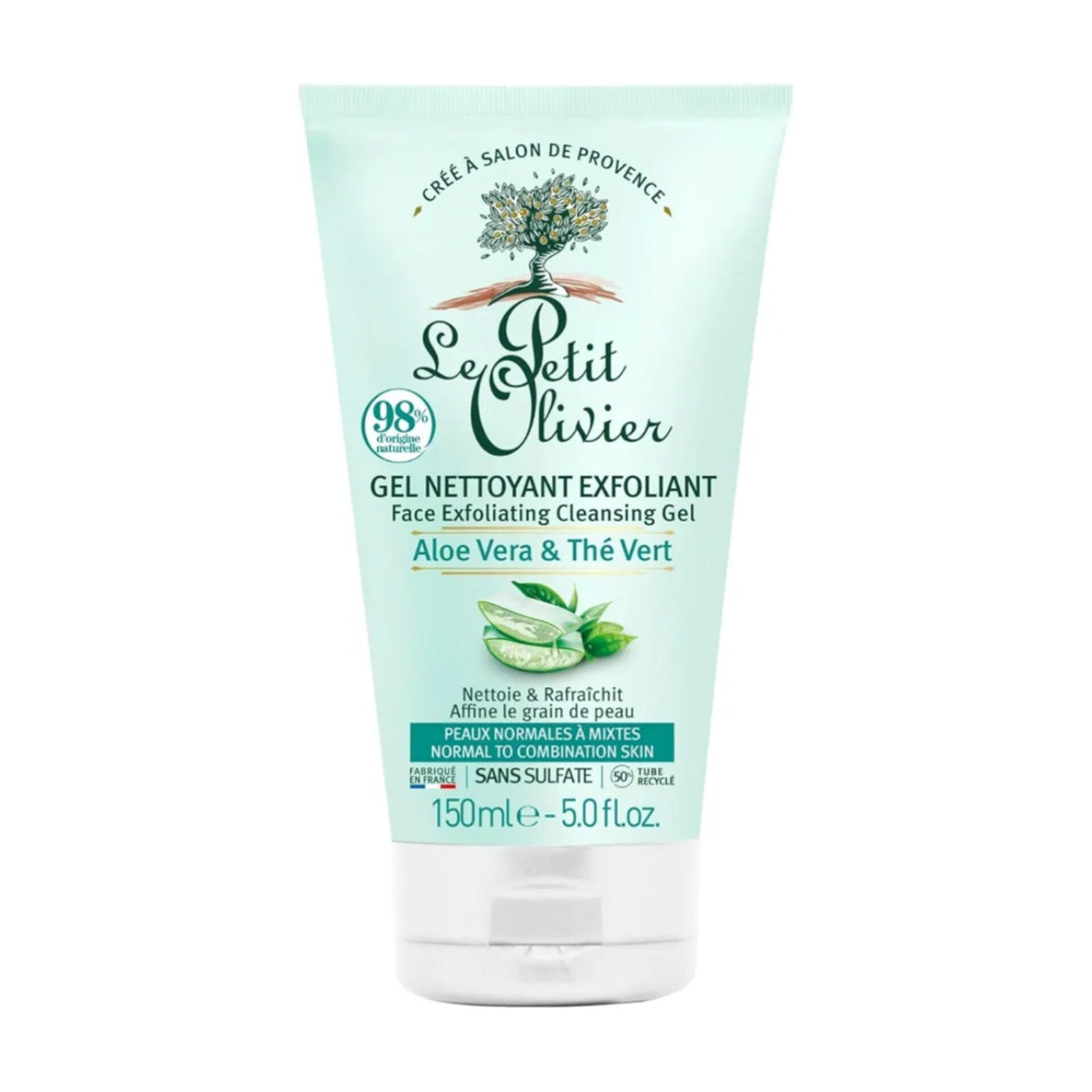 LE PETIT OLIVIER - Gel Nettoyant Exfoliant à l’Aloe Vera & Thé Vert Peau Normales à Mixte - 150ml