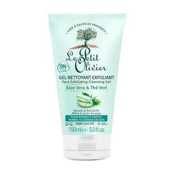 LE PETIT OLIVIER - Gel Nettoyant Exfoliant à l’Aloe Vera & Thé Vert Peau Normales à Mixte - 150ml